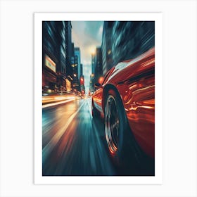 Red Sports Car On The City Street Art Print