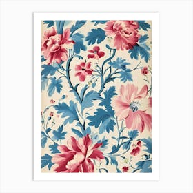 Pink And Blue Floral Wallpaper Art Print