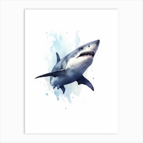 Cartoon Watercolour Great White Shark Kids Nursery 3 Art Print