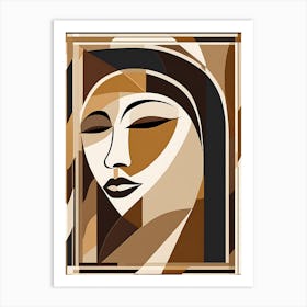 Patch Quilting Abstract Face Art with Earthly Tones, American folk quilting art, 1394 Art Print