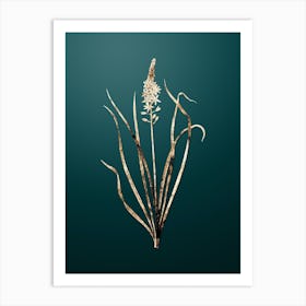 Gold Botanical Wild Asparagus on Dark Teal n.3995 Art Print