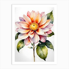 Dahlia Flower Watercolor Painting Art Print