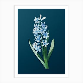 Vintage Dutch Hyacinth Botanical Art on Teal Blue Art Print