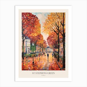 Autumn City Park Painting St Stephens Green Dublin 1 Poster Art Print