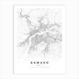 Bamako Mali White Map Art Print