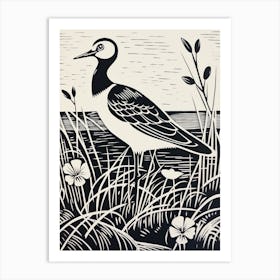 B&W Bird Linocut Lapwing 2 Art Print