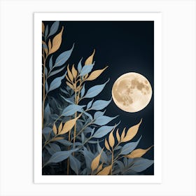 Moon And Leaves Art Print