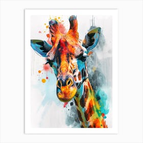 Giraffe Watercolour Face Portrait 2 Art Print