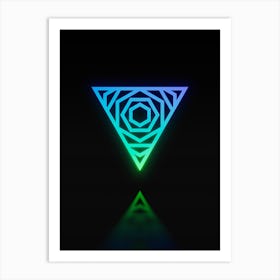 Neon Blue and Green Abstract Geometric Glyph on Black n.0399 Art Print