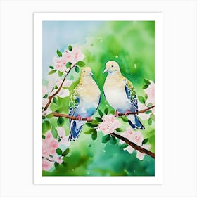 Dove Bird Painting Exotic Doves Colorful Watercolor Art Print