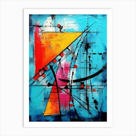 Ocean I, Avant Garde Modern Vibrant Abstract Painting with Blue Background Art Print