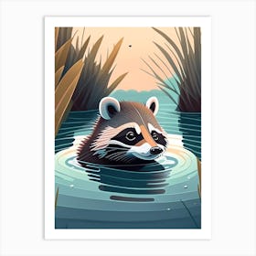 Cute Raccoon Swimming In River 4 Art Print