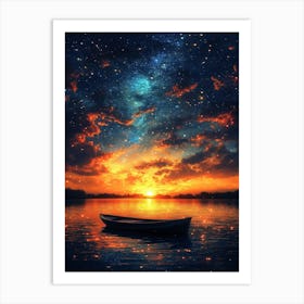 Starry Sky With A Boat 3 Art Print