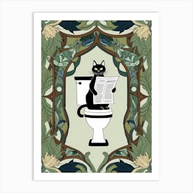 Cat On Toilet Reading Newspaper Art Print