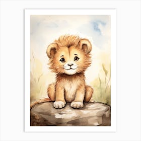 Writing Watercolour Lion Art Painting 5 Art Print