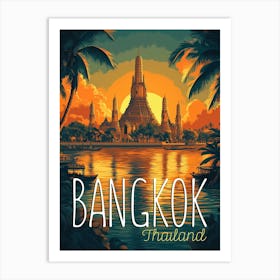 Bangkok, Wat Arun Temple Retro Travel Poster Art Print