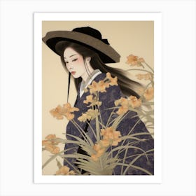 Ayame Japanese Iris 1 Vintage Japanese Botanical And Geisha Art Print