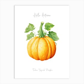 Hello Autumn Turban Squash Pumpkin Watercolour Illustration 4 Art Print