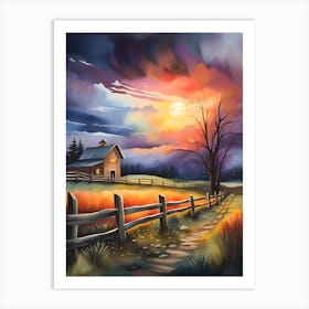 Sunset On The Farm Art Print