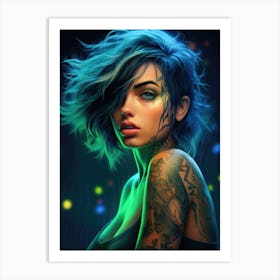 Beautiful Ana de Armas Cyberpunk Girl Art Print