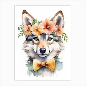 Baby Wolf Flower Crown Bowties Woodland Animal Nursery Decor (7) Art Print