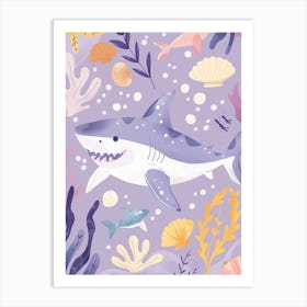 Purple Shark Deep In The Ocean Illustration 1 Art Print