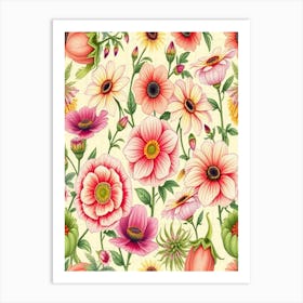 Floral Seamless Pattern 1 Art Print