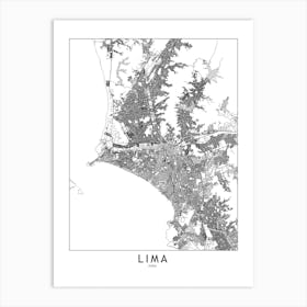 Lima White Map Art Print
