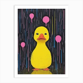 Pink Yellow & Blue Duckling In The Rain 3 Art Print