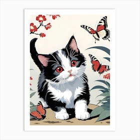 Cat With Butterflies Art Print