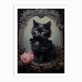 Black & Pink Cat Rococo Style 7 Art Print