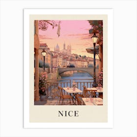 Nice France 2 Vintage Pink Travel Illustration Poster Art Print