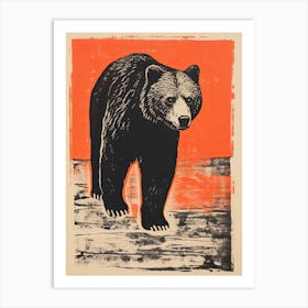 Bear, Woodblock Animal  Drawing 4 Art Print