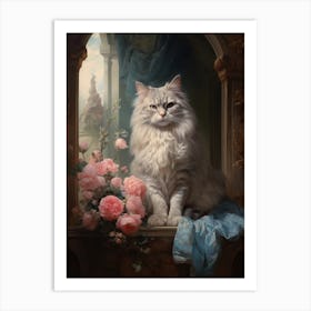 Cat Sat In An Archway Rococo Style Painting Art Print