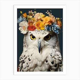 Bird With A Flower Crown Snowy Owl 3 Art Print