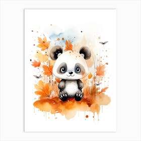 A Panda Watercolour In Autumn Colours 2 Art Print
