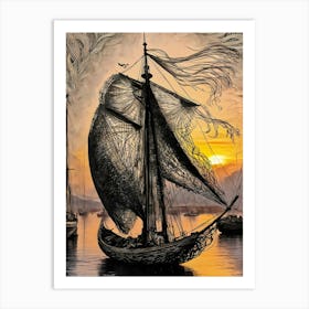 Sailboats At Sunset Art Print