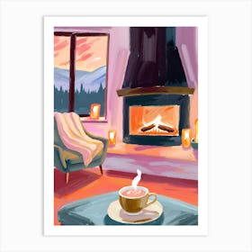 Cozy Living Room With Fireplace Art Print