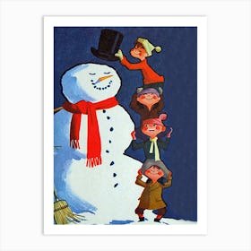 Little Kids Are Making A Big Snowman Art Print