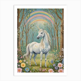 Rainbow Unicorn In The Forest Art Print