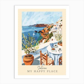 My Happy Place Santorini 3 Travel Poster Art Print