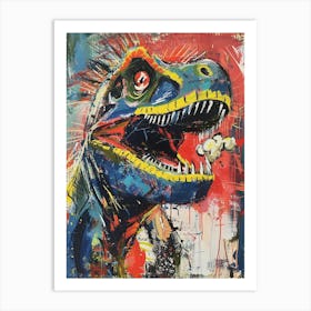 Paint Splash Dinosaur Eating Popcorn 6 Art Print
