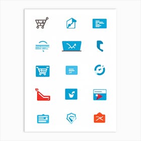 A Collage Of Flat Design Icons Representing Web Browsing E Commerce Transactions Digital Storefron (4) Art Print