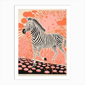 Zebra Orange Running 1 Art Print