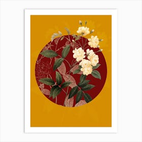 Vintage Botanical Lady Banks' rose Rosier de bancks on Circle Red on Yellow n.0182 Art Print