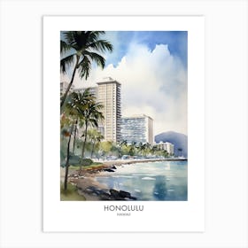 Honolulu 2 Watercolour Travel Poster Art Print