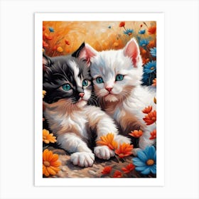 Two Kittens In Flowers 2 Art Print