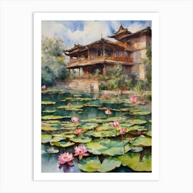 Lotus Flowers In The Pond Art Print