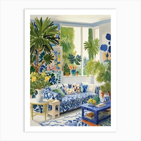 Blue And White Living Room Art Print