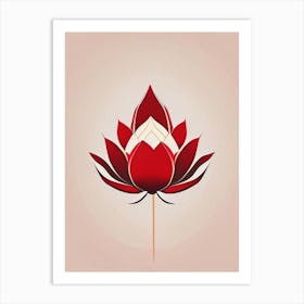 Red Lotus Retro Minimal 3 Art Print